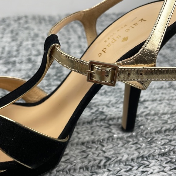 KATE SPADE ♠️ Black Gold Rosie Sandals Heels 8 - Picture 9 of 16